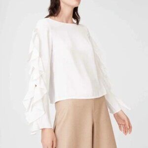 Club Monaco White Ruffle Sleeve Blouse Cutouts Small Feminine Boho Minimalist